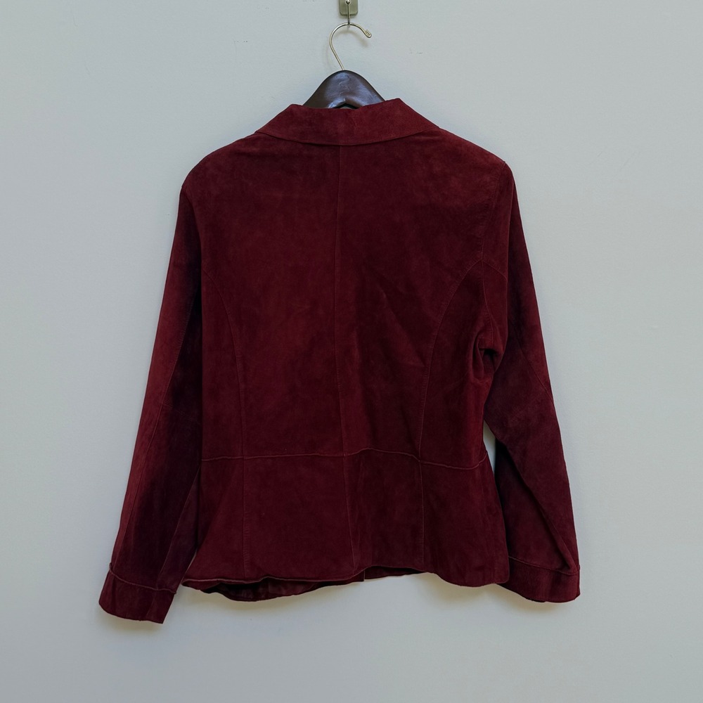 Vintage Brandon Thomas Garnet Cranberry Suede Leather Blazer XL Y2K - Picture 6 of 7